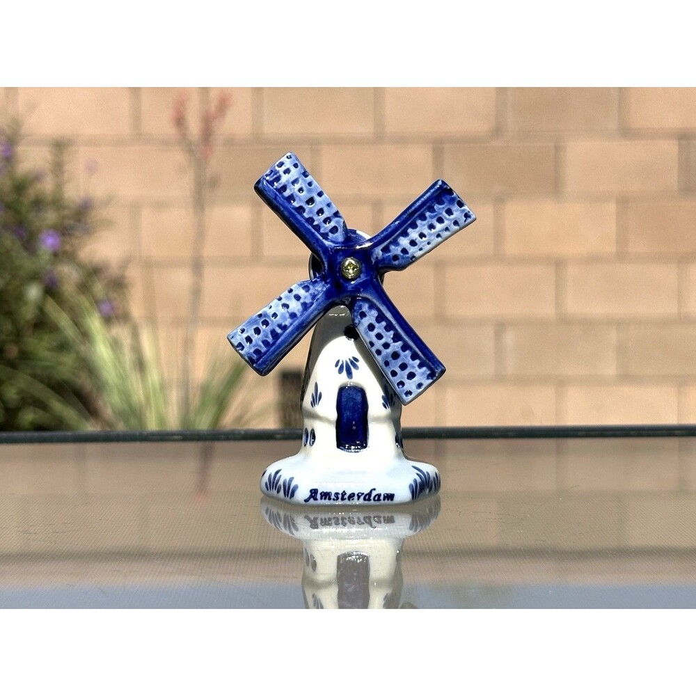 Dutch Delft Blue Style Ceramic Porcelain Windmill Figurine Amsterdam Souvenir